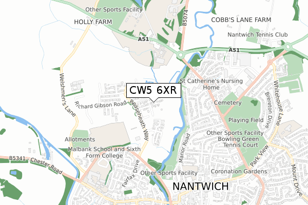 CW5 6XR map - small scale - OS Open Zoomstack (Ordnance Survey)