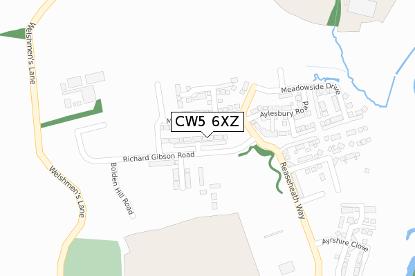 CW5 6XZ map - large scale - OS Open Zoomstack (Ordnance Survey)