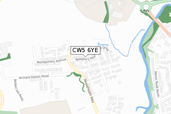 CW5 6YE map - large scale - OS Open Zoomstack (Ordnance Survey)