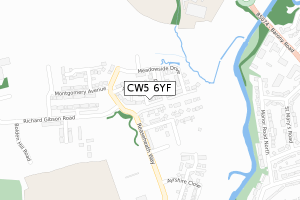 CW5 6YF map - large scale - OS Open Zoomstack (Ordnance Survey)