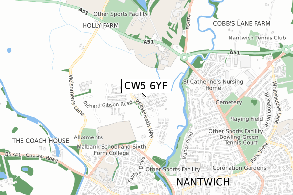 CW5 6YF map - small scale - OS Open Zoomstack (Ordnance Survey)