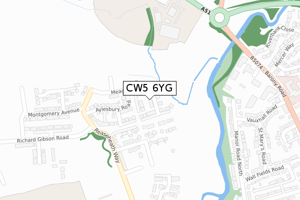 CW5 6YG map - large scale - OS Open Zoomstack (Ordnance Survey)