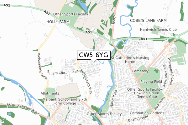 CW5 6YG map - small scale - OS Open Zoomstack (Ordnance Survey)