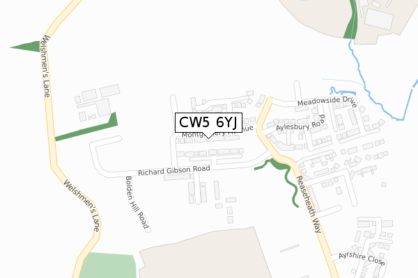 CW5 6YJ map - large scale - OS Open Zoomstack (Ordnance Survey)