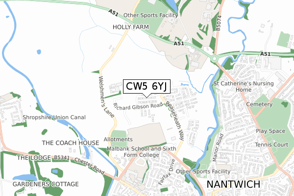 CW5 6YJ map - small scale - OS Open Zoomstack (Ordnance Survey)