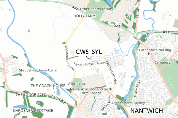 CW5 6YL map - small scale - OS Open Zoomstack (Ordnance Survey)