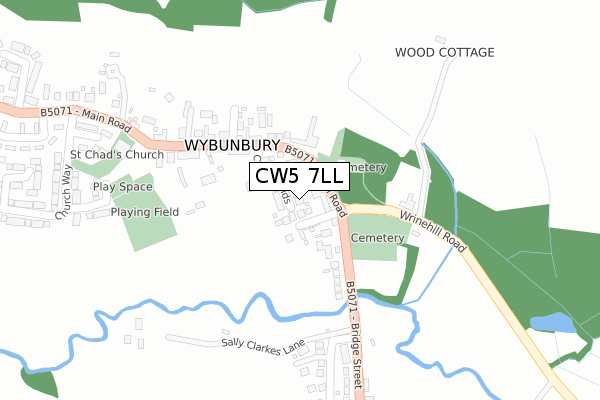 CW5 7LL map - large scale - OS Open Zoomstack (Ordnance Survey)