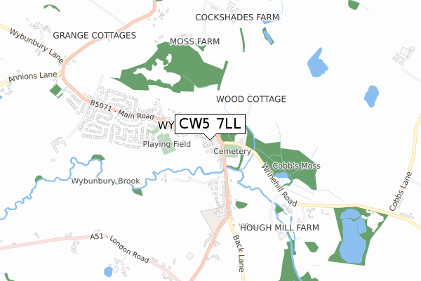 CW5 7LL map - small scale - OS Open Zoomstack (Ordnance Survey)