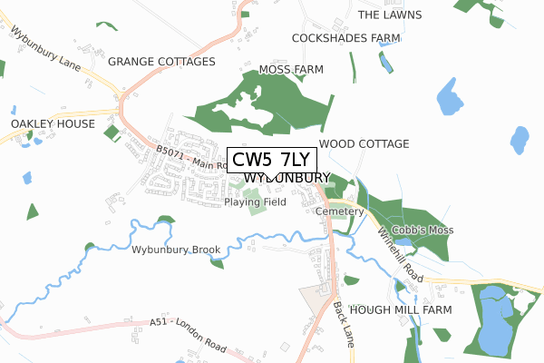 CW5 7LY map - small scale - OS Open Zoomstack (Ordnance Survey)