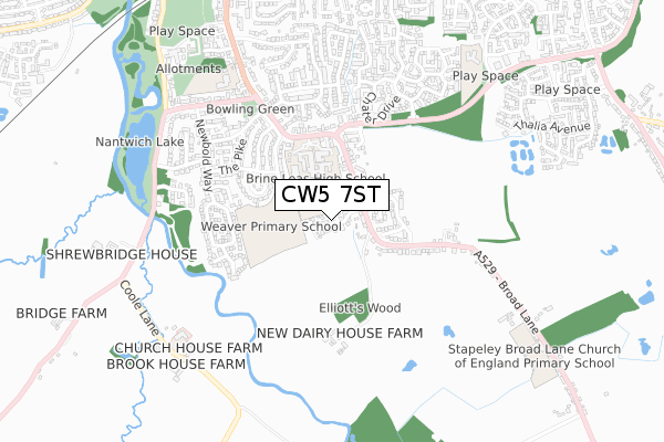 CW5 7ST map - small scale - OS Open Zoomstack (Ordnance Survey)