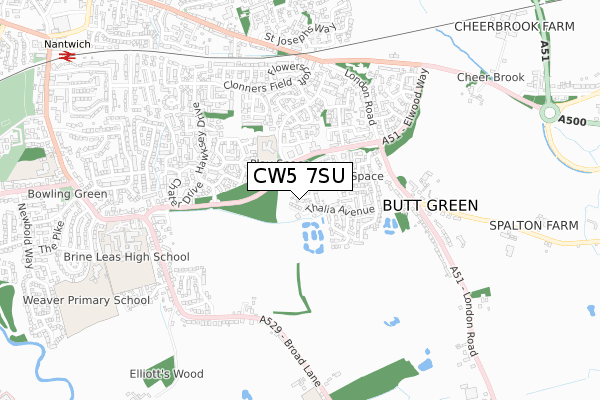 CW5 7SU map - small scale - OS Open Zoomstack (Ordnance Survey)