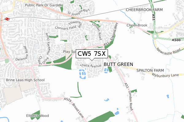 CW5 7SX map - small scale - OS Open Zoomstack (Ordnance Survey)