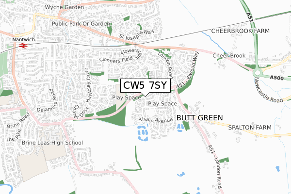 CW5 7SY map - small scale - OS Open Zoomstack (Ordnance Survey)