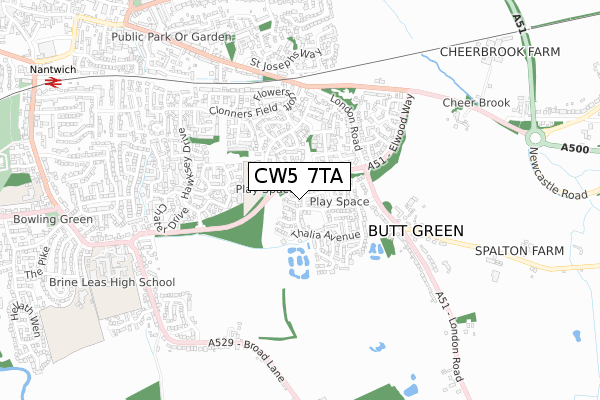 CW5 7TA map - small scale - OS Open Zoomstack (Ordnance Survey)