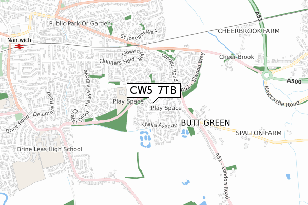 CW5 7TB map - small scale - OS Open Zoomstack (Ordnance Survey)