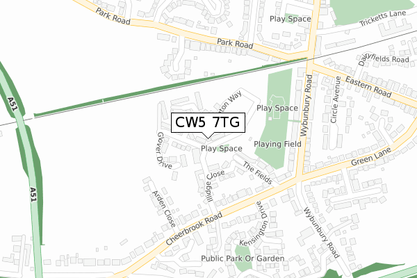 CW5 7TG map - large scale - OS Open Zoomstack (Ordnance Survey)