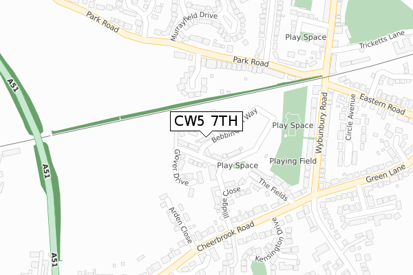 CW5 7TH map - large scale - OS Open Zoomstack (Ordnance Survey)