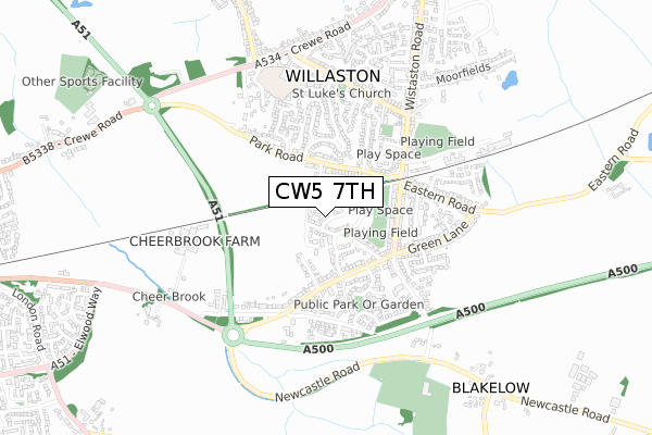 CW5 7TH map - small scale - OS Open Zoomstack (Ordnance Survey)