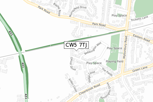 CW5 7TJ map - large scale - OS Open Zoomstack (Ordnance Survey)