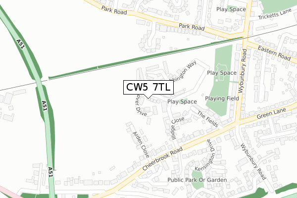 CW5 7TL map - large scale - OS Open Zoomstack (Ordnance Survey)