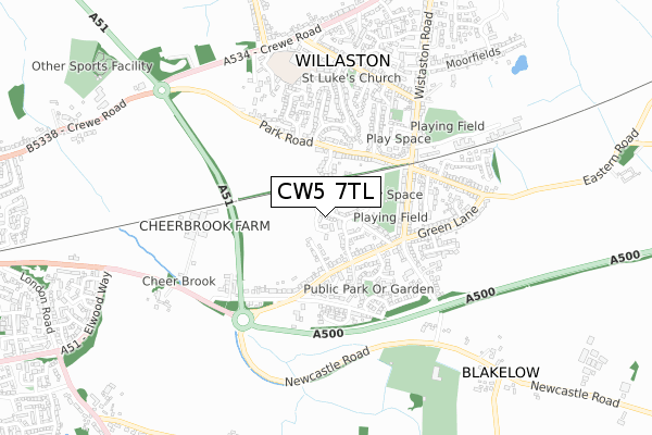 CW5 7TL map - small scale - OS Open Zoomstack (Ordnance Survey)