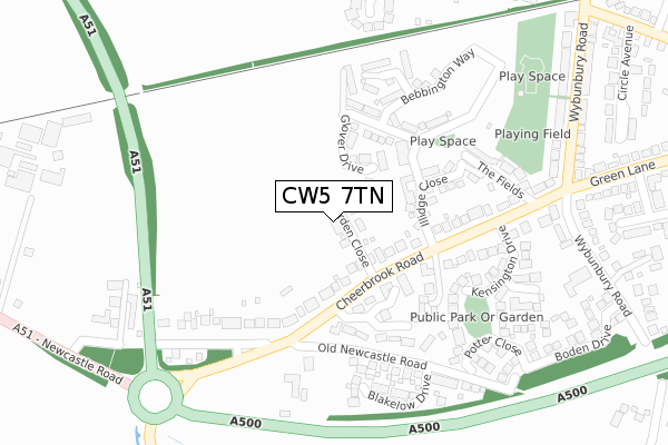 CW5 7TN map - large scale - OS Open Zoomstack (Ordnance Survey)