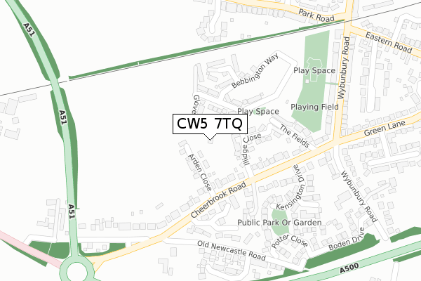 CW5 7TQ map - large scale - OS Open Zoomstack (Ordnance Survey)