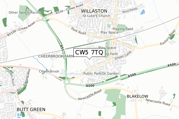 CW5 7TQ map - small scale - OS Open Zoomstack (Ordnance Survey)