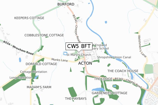 CW5 8FT map - small scale - OS Open Zoomstack (Ordnance Survey)