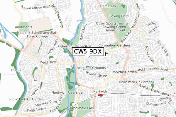 CW5 9DX map - small scale - OS Open Zoomstack (Ordnance Survey)