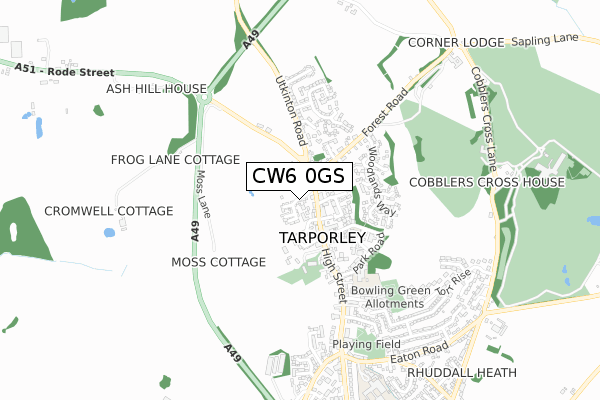 CW6 0GS map - small scale - OS Open Zoomstack (Ordnance Survey)