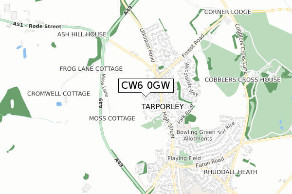 CW6 0GW map - small scale - OS Open Zoomstack (Ordnance Survey)