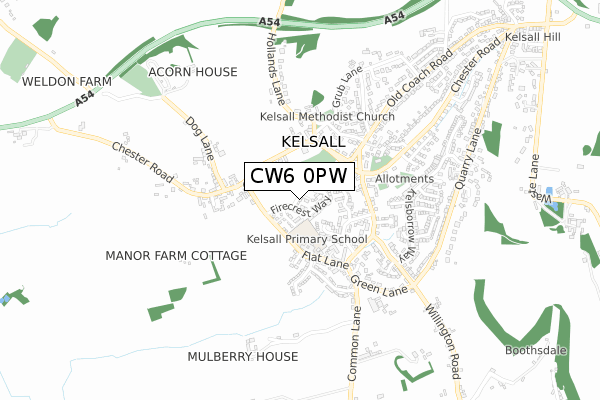 CW6 0PW map - small scale - OS Open Zoomstack (Ordnance Survey)