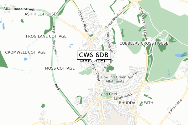 CW6 6DB map - small scale - OS Open Zoomstack (Ordnance Survey)