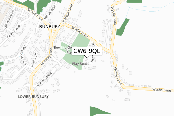 CW6 9QL map - large scale - OS Open Zoomstack (Ordnance Survey)