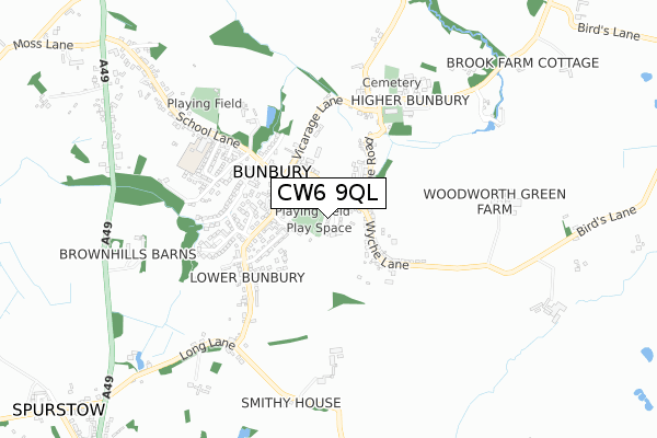 CW6 9QL map - small scale - OS Open Zoomstack (Ordnance Survey)