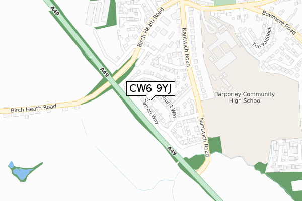 CW6 9YJ map - large scale - OS Open Zoomstack (Ordnance Survey)