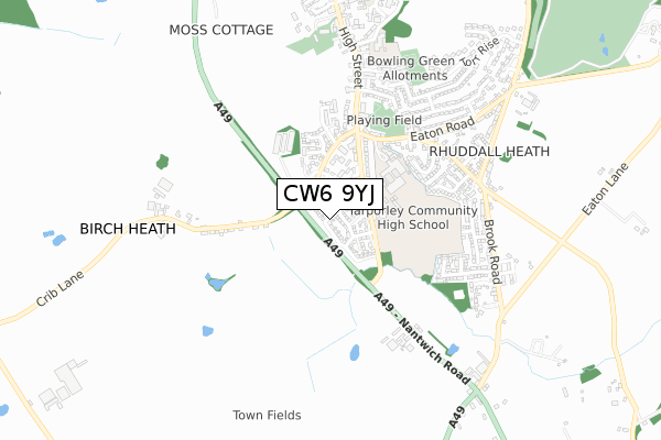 CW6 9YJ map - small scale - OS Open Zoomstack (Ordnance Survey)