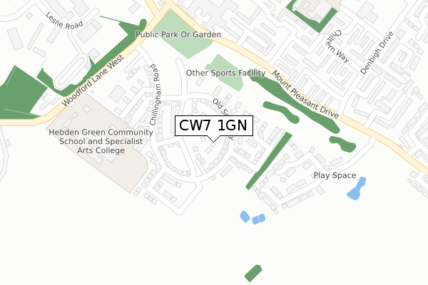 CW7 1GN map - large scale - OS Open Zoomstack (Ordnance Survey)