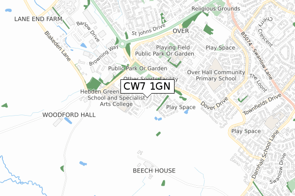 CW7 1GN map - small scale - OS Open Zoomstack (Ordnance Survey)