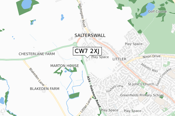 CW7 2XJ map - small scale - OS Open Zoomstack (Ordnance Survey)