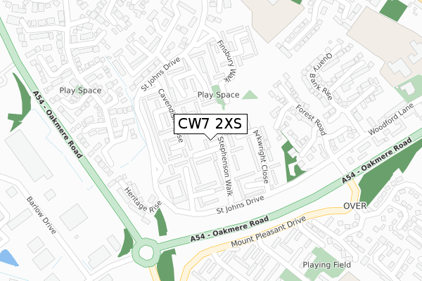 CW7 2XS map - large scale - OS Open Zoomstack (Ordnance Survey)