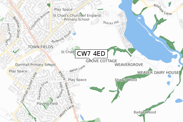 CW7 4ED map - small scale - OS Open Zoomstack (Ordnance Survey)