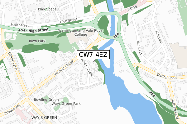 CW7 4EZ map - large scale - OS Open Zoomstack (Ordnance Survey)