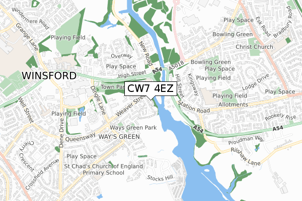 CW7 4EZ map - small scale - OS Open Zoomstack (Ordnance Survey)