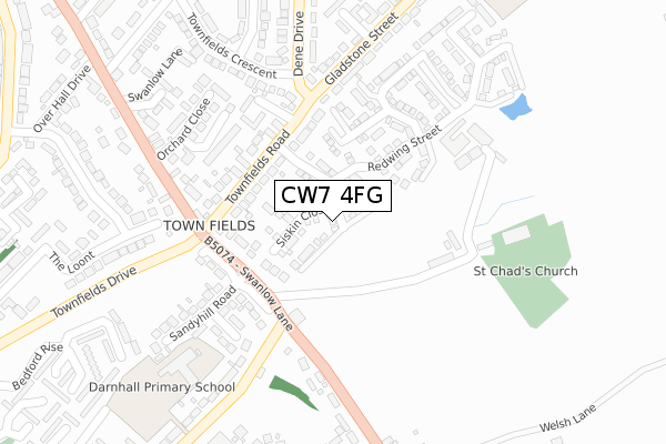 CW7 4FG map - large scale - OS Open Zoomstack (Ordnance Survey)