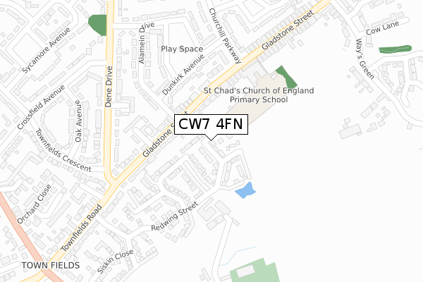 CW7 4FN map - large scale - OS Open Zoomstack (Ordnance Survey)