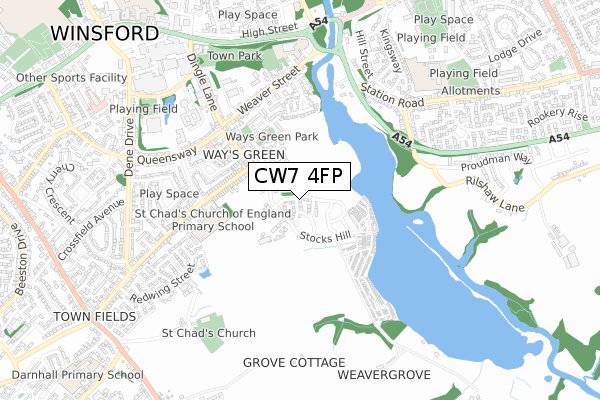 CW7 4FP map - small scale - OS Open Zoomstack (Ordnance Survey)