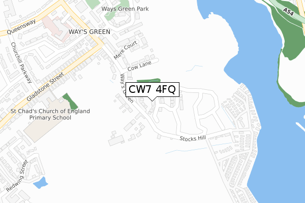 CW7 4FQ map - large scale - OS Open Zoomstack (Ordnance Survey)