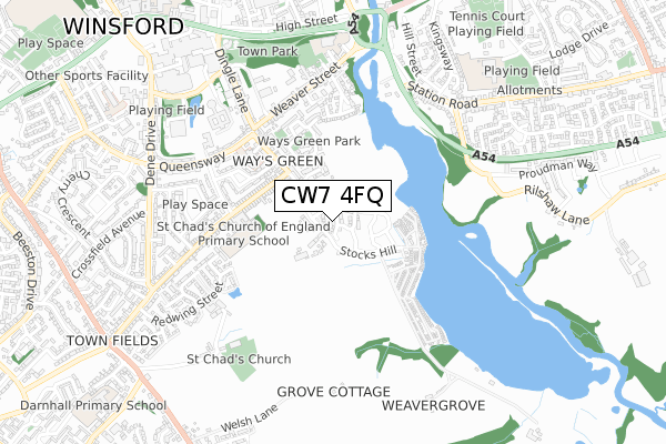 CW7 4FQ map - small scale - OS Open Zoomstack (Ordnance Survey)